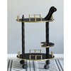 Fabulaxe Round Wood Serving Bar Cart Tea Trolley with 2 Tier Shelves and Rolling Wheels, Gold and Brown QI003779.BN